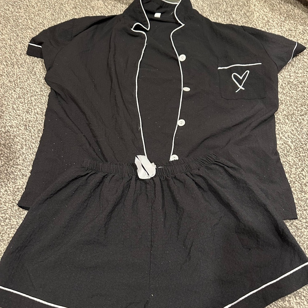 SHEIN Black Pajama Set with White Trim